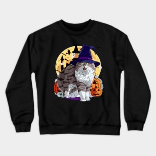 Norwegian Forest Cat Funny Halloween Witch Pumpkin Crewneck Sweatshirt